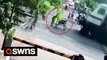Rickshaw-puller narrowly avoids being crushed to death by incoming train