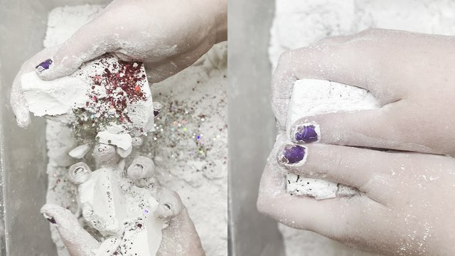'ODDLY SATISFYING video of ASMR artist CRUSHING glitter blocks '