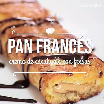 Receta de Pan francés relleno con crema de cacahuate y fresas | Cocina Vital