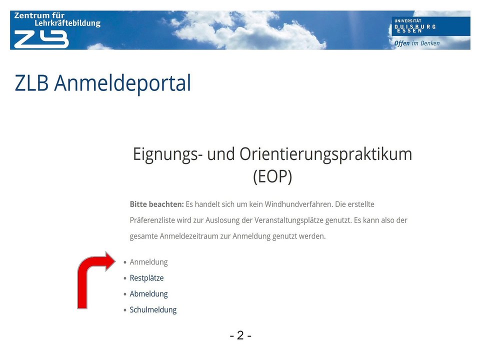 Anmeldung zum Eignungs- und Orientierungspraktikum (EOP)