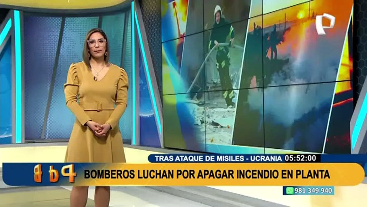 Bomberos ucranianos luchan por apagar incendio en planta de energía térmica tras misiles rusos