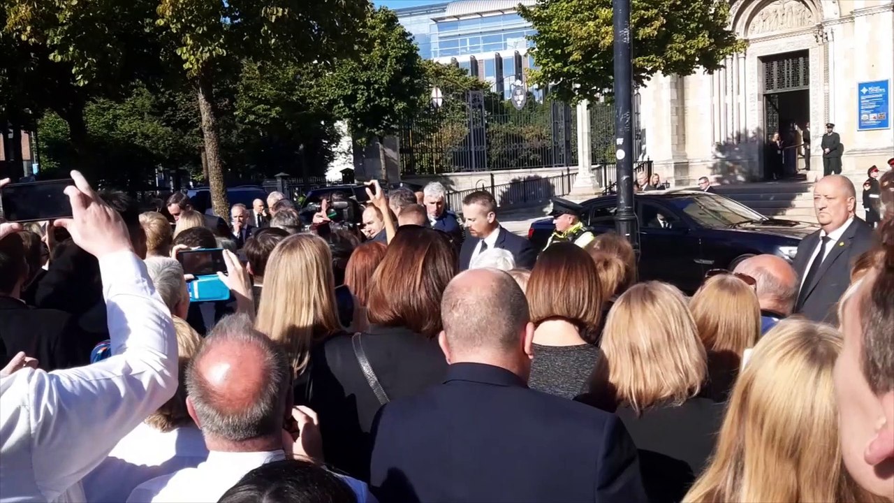 Writer's Square beside St Anne's Cathedral in Belfast during visit of King Charles III and Queen Consort