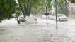 Water From Drains Cause Flooding of Streets During Rainstorm in Chicago