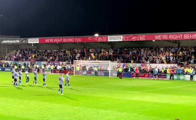 Sheffield Wednesday celebrate their Morecambe win with the supporters