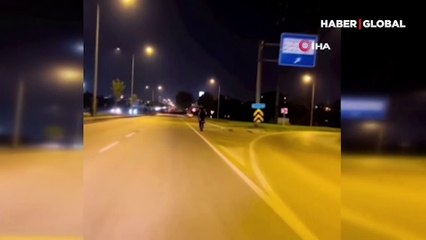 Tek tekerli tehlikeli şov kameraya yansıdı