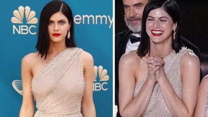 Ödül törenine iç çamaşırsız elbiseyle katılan  Alexandra Daddario, ışıklar açılınca frikik verdi