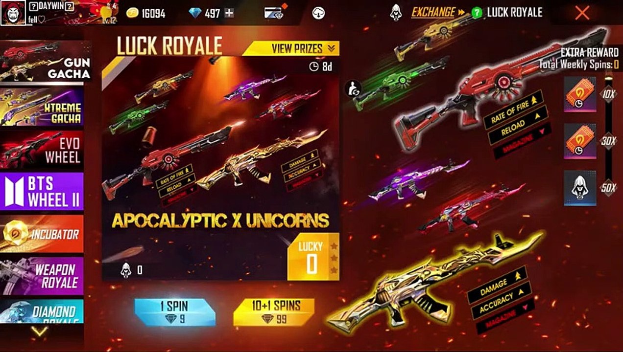 SPIN -- NEW AMAZING ROYALE ✔️ AK DRAGON SKINS -- FREE FIRE(480P)