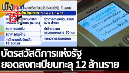 บัตรสวัสดิการแห่งรัฐ ยอดลงทะเบียนทะลุ 12 ล้านราย  | ฟังหูไว้หู (14 ก.ย. 65)