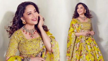 पीले लहंगा पहन Madhuri Dixit की खुबसूरती के आगे पीली पड़ी बाकी एक्ट्रेस, दिलकश अंदाज जीत लेंगी आपका दिल