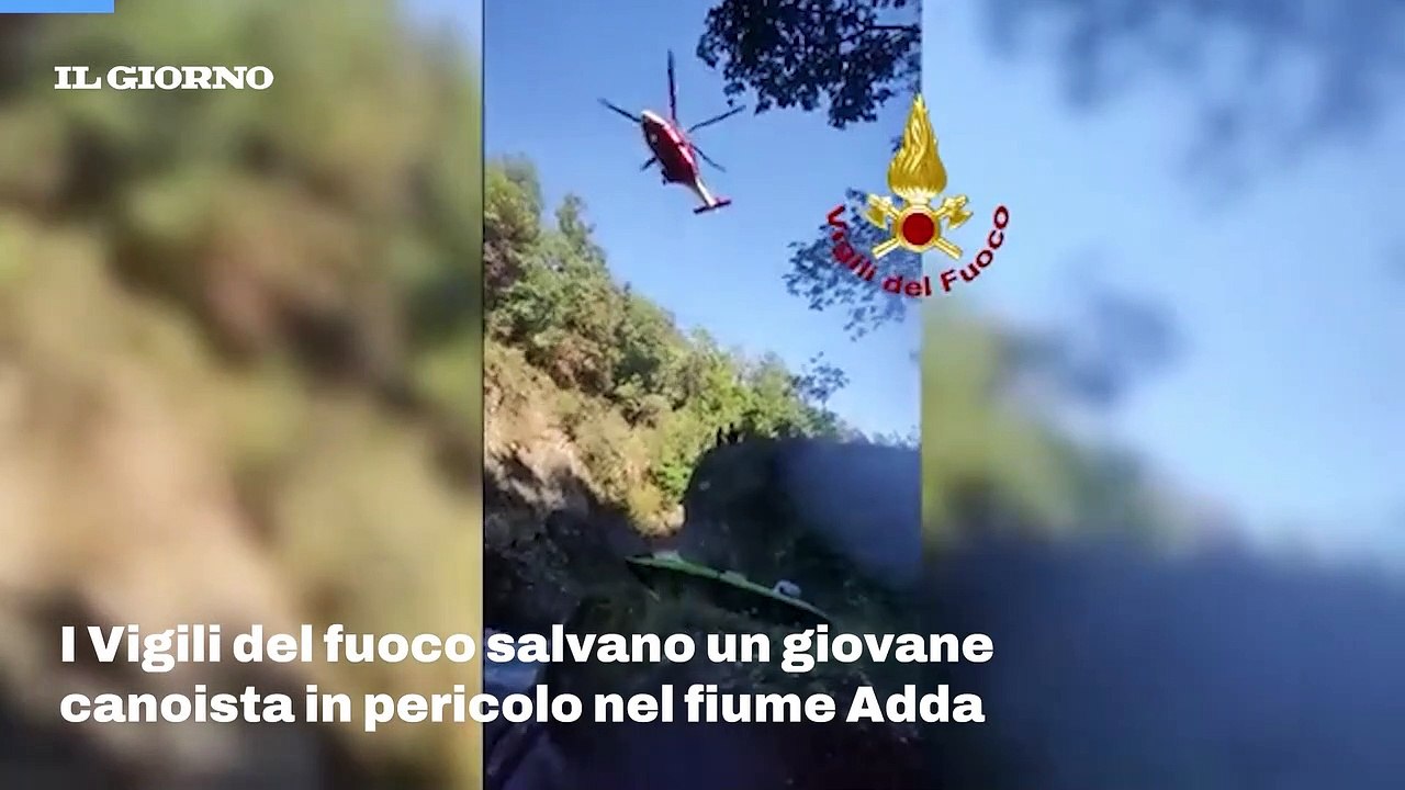 I Vigili del fuoco salvano un giovane  canoista in pericolo nel fiume Adda