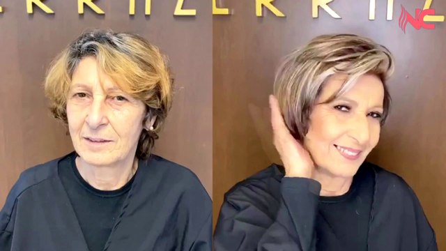 Cambio completo nei capelli della modella un nuovo e bellissimo taglio di capelli corto