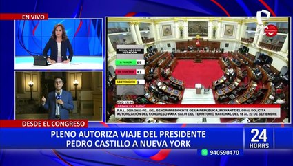 Congreso autoriza salida del país del mandatario Pedro Castillo para viajar a EEUU