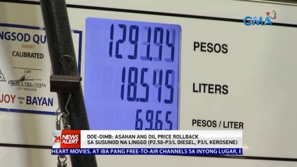 DOE-OIMB: Asahan ang oil price rollback sa susunod na linggo (P2.50-P3/L diesel, P3/L kerosene) | 24 Oras News Alert