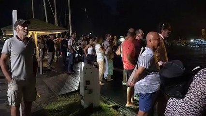 Arrivée d'Armel Le Cléac'h sur Banque Populaire IX à Pointe-à-Pitre, jeudi 8 février 2018