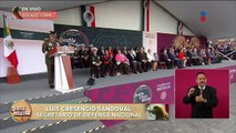 Luis Cresencio Sandoval dirige discurso durante el inicio del Desfile Militar