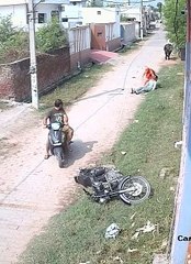 एक चलती हुई भैंस ने अचानक सामने से गाड़ी पर आते हुए  आदमी को उठाकर पटका कैसे आगे देखिए