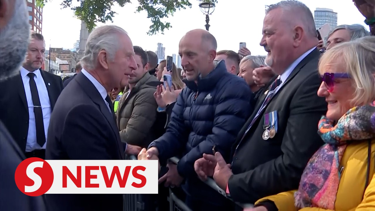King Charles and Prince William greet queueing mourners