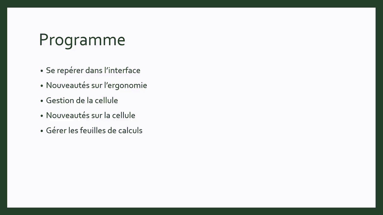 Présentation de la formation Prise en main d'Excel 2019