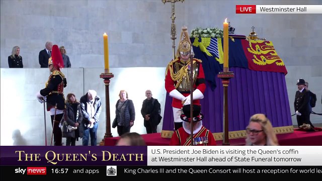Sky News - US President Joe Biden and his wife Jill have visited the Queen's coffin at Westminster Hall ahead of the monarch's state funeral tomorrow. Latest Sky 501, Virgin 602, Freeview 233 and YouTube