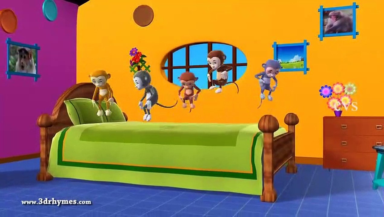 Five Little Monkeys Jumping on the bed - 3D Animation English Nursery rhyme for children's