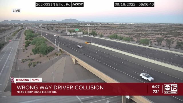 One hurt in wrong-way crash on Loop 202 near Elliot Road