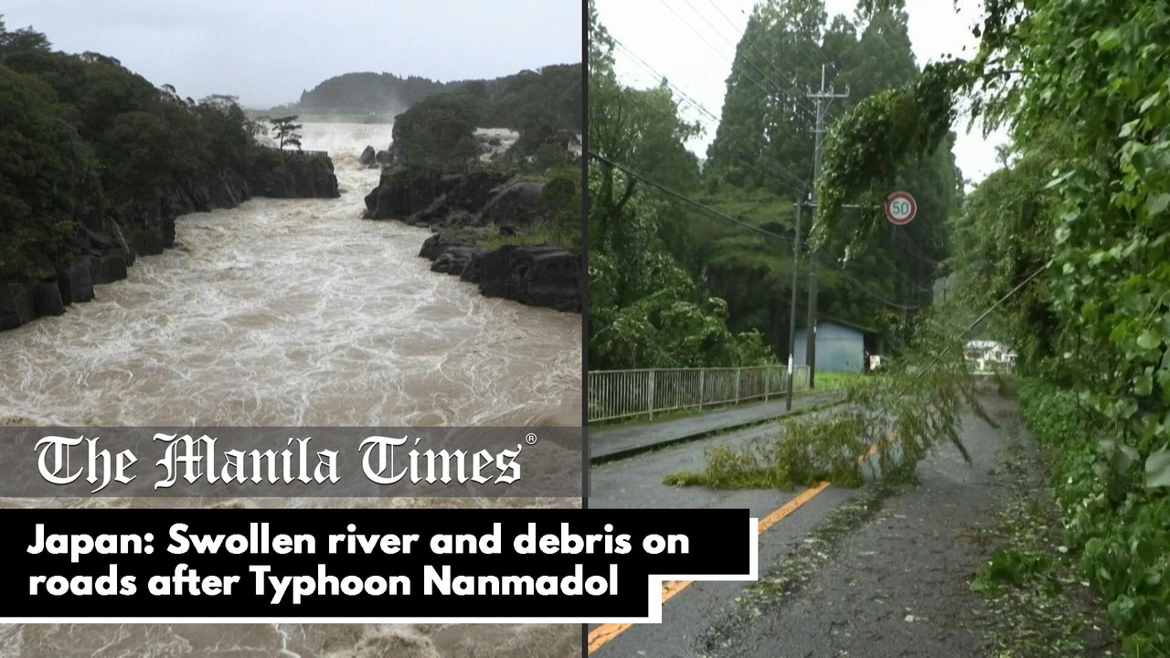 Japan: Swollen river and debris on roads after Typhoon Nanmadol