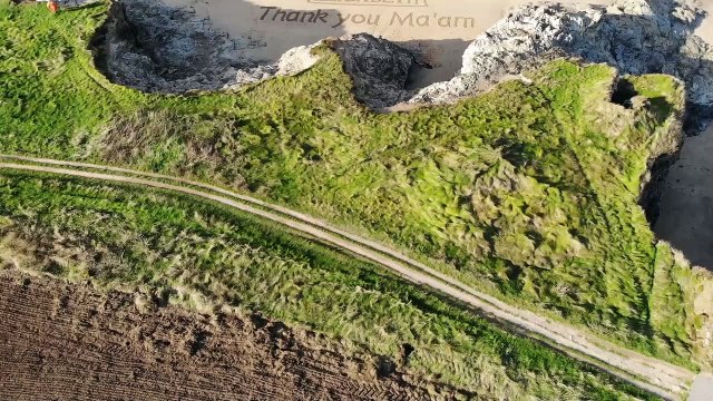 Artist pays respects to The Queen with incredible 70 square foot mural drawn on sand of a Cornish beach