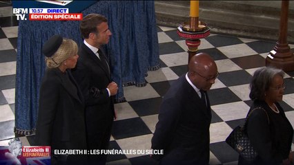 下载视频: Funérailles d'Elizabeth II: Emmanuel et Brigitte Macron sont arrivés dans l'abbaye de Westminster