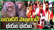 CPM Protest Due To Street Dog  Attacks And Monkeys Mob Wandering _ Karimnagar _  V6 News