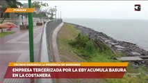 Empresa tercerizada por la EBY acumula basura en la costanera