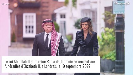 Rania de Jordanie aux funérailles d'Elizabeth II : très élégante au bras de son époux, digne et sobre