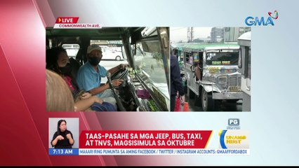 Taas-pasahe sa mga jeep, bus, taxi, at TNVS, magsisimula sa Oktubre | UB