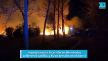 Impresionante incendio en Hernández, ardieron 6 casillas y hubo tensión en el barrio