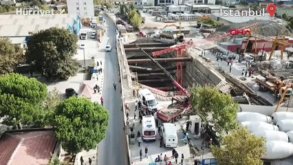 Sancaktepe'de metro inşaatında vincin devrilme anı kamerada