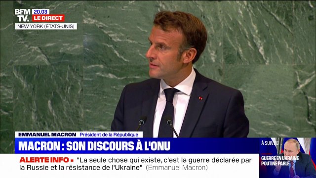 Emmanuel Macron à l'ONU: Plus cette guerre en Ukraine dure, plus elle devient menaçante pour la paix en Europe, mais aussi pour celle du monde
