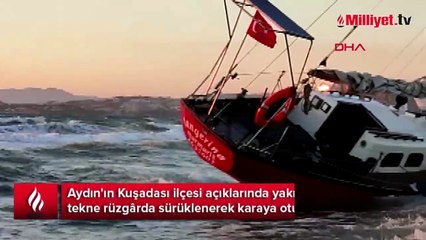 Kuşadası'nda yelkenli tekne karaya oturdu