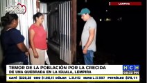 Crecida de una quebrada provoca temor en Las Flores, Lempira