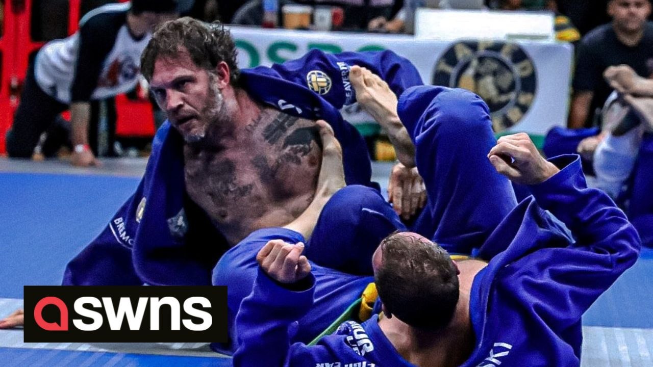 Hollywood hard man Tom Hardy is captured taking down an opponent in a martial arts championship