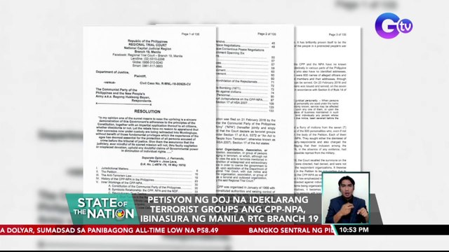 Petisyon ng DOJ na ideklarang terrorist groups ang CPP-NPA, ibinasura ng Manila RTC Branch 19 | SONA