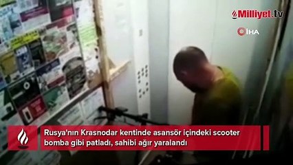 Asansördeki scooter bomba gibi patladı