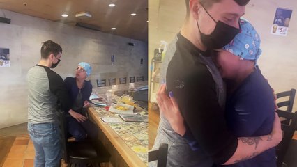 Woman having a bad day receives a surprise visit from her military husband