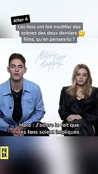 Josephine Langford (Tessa) et Hero Fiennes-Tiffin (Hardin) en interview vidéo pour PRBK. Les stars du film After - Chapitre 4 révèlent comment les fans ont fait changer les personnages et l'intrigue.