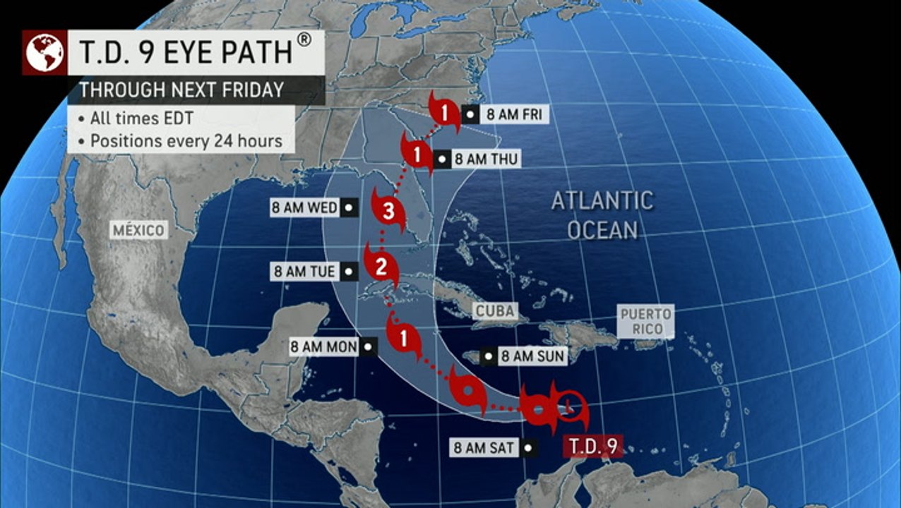 Tropical Depression 9 intensifying before an expected strike to Florida next week