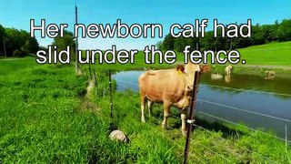 Mother Cow Clearly Asks Man To Rescue Her Newborn Calf