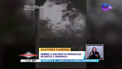 NDRRMC: 8 ang patay sa pananalasa ng bagyo; 3, nawawala | BT
