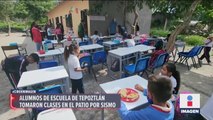 Tras sismo, alumnos de una primaria en Morelos tomaron clases en el patio