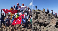 Tendürek Dağı’nın zirvesinde Türk bayrağı açıp, İstiklal Marşı okudular