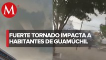 Un enorme tornado deja daños y suspenden clases en Guamúchil