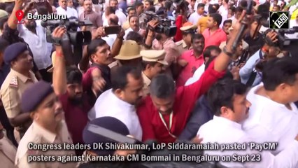 Congress leaders paste ‘PayCM’ posters in Bengaluru