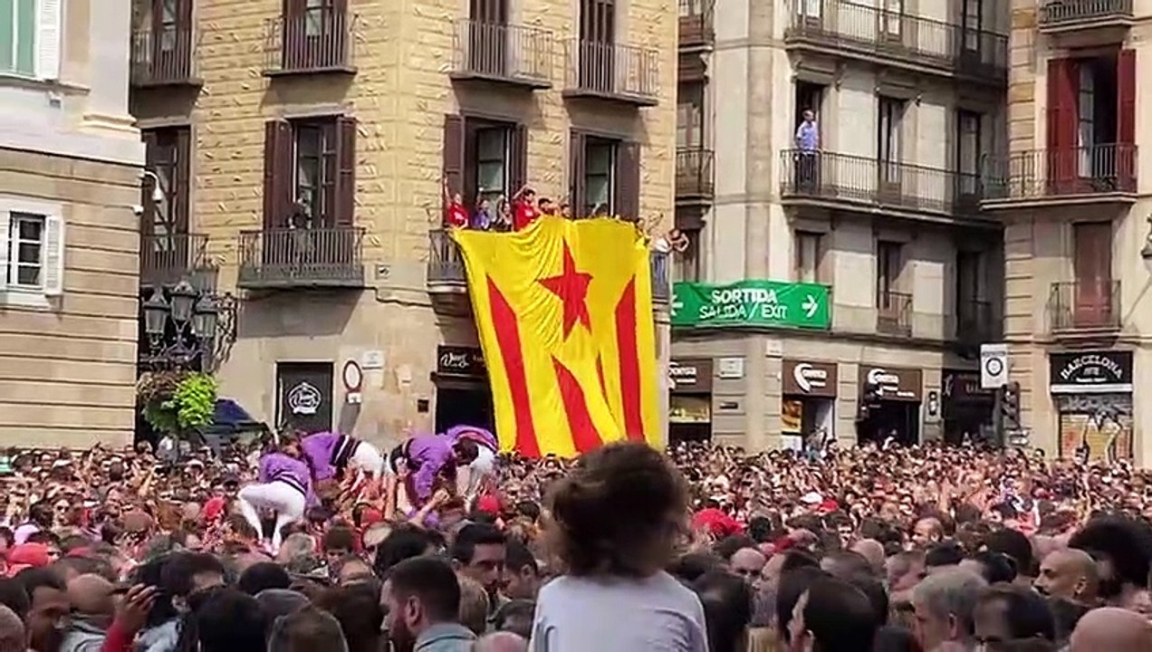 Despleguen una estelada gegant a la plaça de Sant Jaume de Barcelona